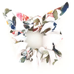 Everyday White Floral Print Hair Scrunchie Tie with Bow