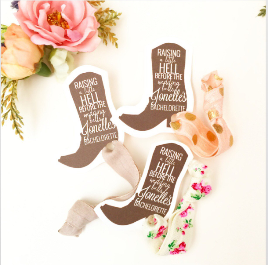 1 Hair Tie on Boot Card, Customized for Bachelorette or Bridal Shower
