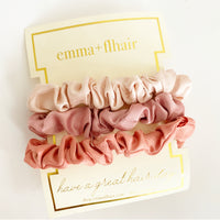 Mini Satin Scrunchies Set of 3 in Blush