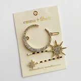 Moon and Stars Rhinestone Hair Pin Set in Gold