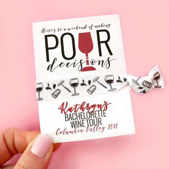1 Hair Tie on a Custom Pour Decisions Card for Party Favors